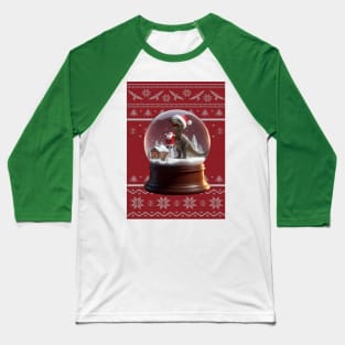Santa and T-Rex Christmas Snow Globe Ugly Christmas Sweater Baseball T-Shirt